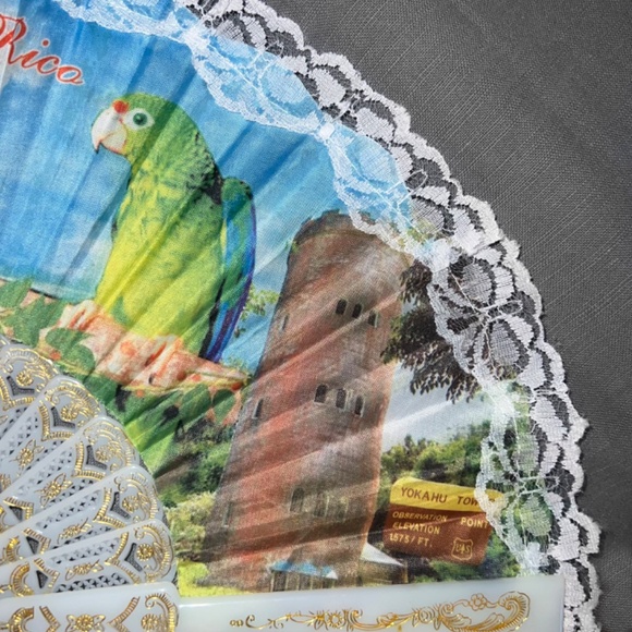 Vintage Floral "Puerto Rico" Lace-Edged Fan - Picture 3 of 6